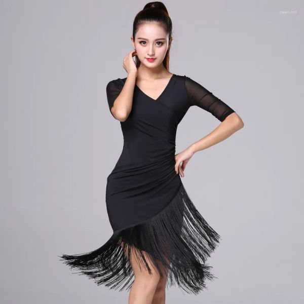 Vestido de dança latina vestido de dança latina manga média peças de uma peça para mulheres Tango feminino Tango Cha Rumba Trajes Drop Drop Delivery OT6b4