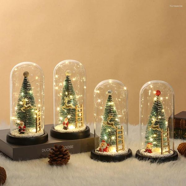 Fiori decorativi albero di Natale in vetro cupola con corda a led night luce tavolo tavolo da tavolo fata decorazioni per la casa regali per bambini