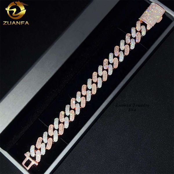 Новый дизайн хип -хоп популярный специальный 16 -миллиметровый двухтонный сереровый смешанный розовый золото мужчин Moissanite Cuban Link Bracelet