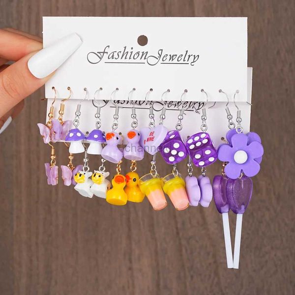 Andere neue Mode niedliche Cartoon -Ohrring -Set für Frauen farbenfrohe Dopamin -Acrylohrringe Girls New Trendy Jewelry Accessoires Geschenke 240419