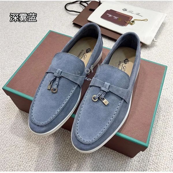 LP Piano Couples Sapatos Sapatos de verão Charms embelezados camurça mocassins panos de couro genuíno planos casuais homens designers de luxo fábrica de sapatos planos t7