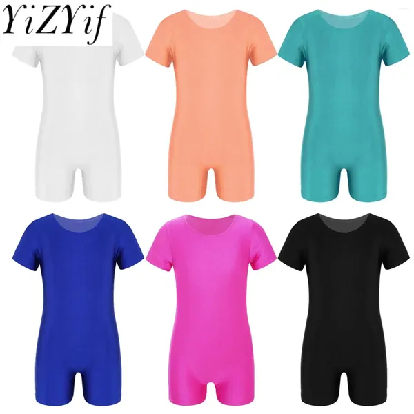 Frauen Badebekleidung Kinder Mädchen Ballett Lotard Bodysuits Kostüm Kurzärmele Tanz Gymnastik Jumpsuit Unitard Tanzkleidung