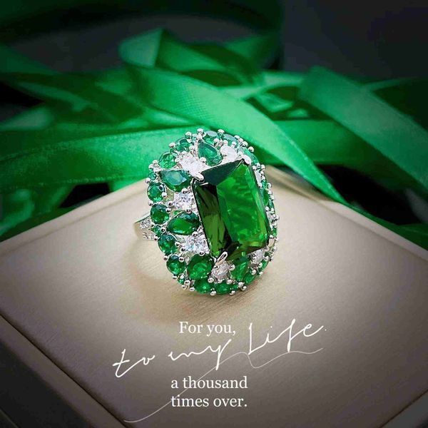 Anéis de casamento Luxo 100% 18 K Anéis de ouro brancos para mulheres Criados Emerald Gemald Gemstone Diamante Ring Jewelry Gold 240419