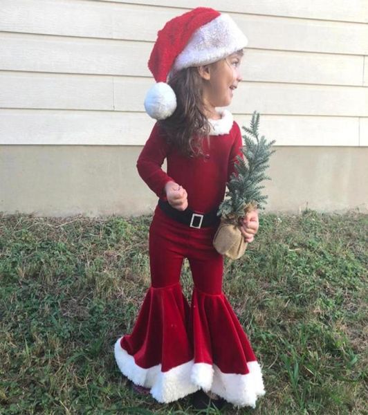 Bekleidungssets Kleinkind Baby Girls Weihnachts -Outfit Santa Claus Kostüm für Jahr 2022 Kinder Tops Gürtelhose Hut Kleidung 3653110