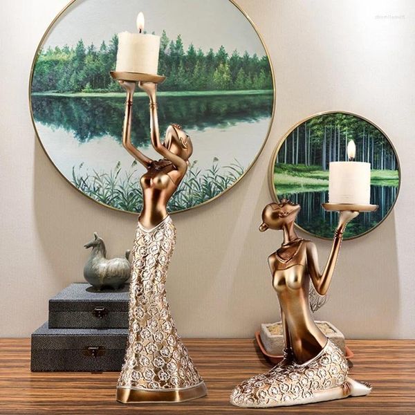 Candele 1PAIR Vintage Abstract Lady Statue Statue Scultura Candtrestick Holdom Decoration Accessori per la casa Accessori