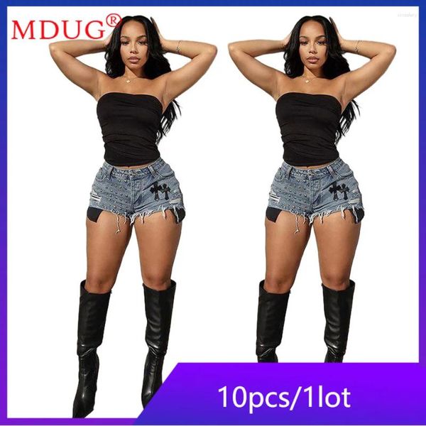 Frauen Jeans 10pcs Bulk Gegenstände Großhandel Lose für Frauen Sommer gewaschener Perlen -Denim Shorts Streetwear Casual Hosen Y2K M13504