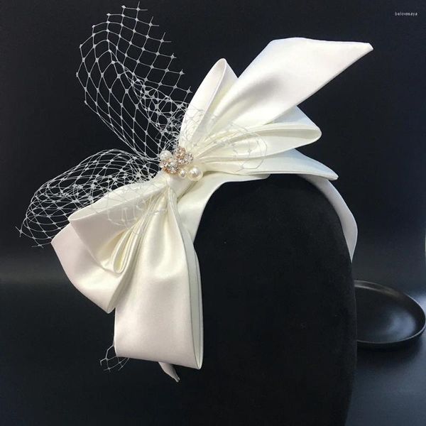 Clip per capelli Abbina vintage per donne Big Bow Mesh Bride Bride Accessori per matrimoni eleganti Accessori per feste nuziali Fascinatori da ballo Fascinatori.