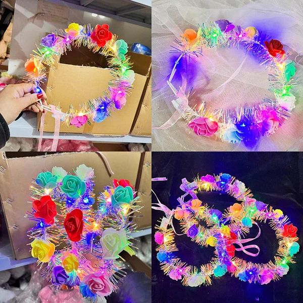 Decorazione per feste a LED Flower Crown Fairy 14-LED Light Up Hair Ghilant Florel Coperino Banda Birthday Wedding Luminous Bandwel