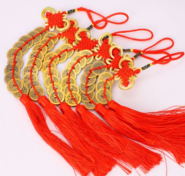 Kunsthandwerk Großhandel- Red Chinese Knot Feng Shui Set von 6 glücklichen Charme Ancient I Ching Münzen Wohlstandsschutz Glück HO DHLSW