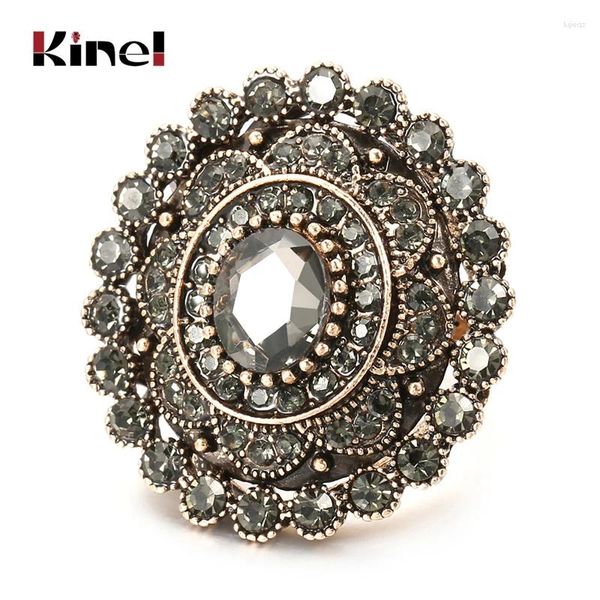Кластерные кольца Kinel Fashion Women Ring Antique Gold Уникальный серый хрустальный цвет