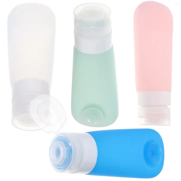 Speicherflaschen 4pcs 90 ml Reisegröße Flasche leer nachfüllbare Make -up -Behälter Spender für Lotionen Cremes Shampoo Silikon
