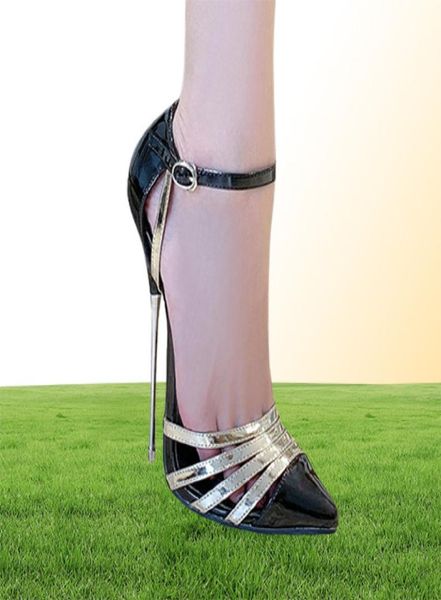 Teli alti estremi 16 cm Colori misti con cinturino caviglia Donne Scarpe da filo Stiletto Show Felening Scarpe femminili Sandali 46 LJ2008932255