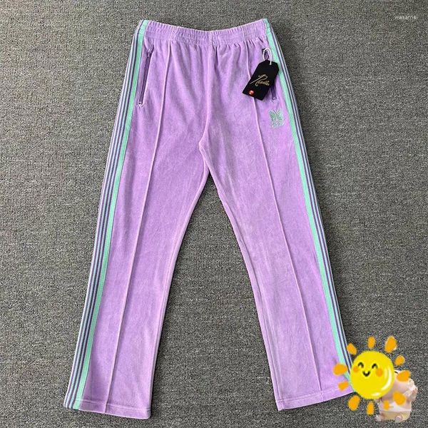 Pantaloni maschili 24ss aghi di velluto araccia per leva della tuta da donna jogger che corse binario a strisce pantaloni da ricamo a farfalla