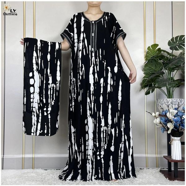 Ethnische Kleidung 2024 Neueste Sommer African Lady Kleid Baumwolle gedruckt lose Blumen Boubou Tasche Maxi Islam Frauen Kurzarm Casual Abaya