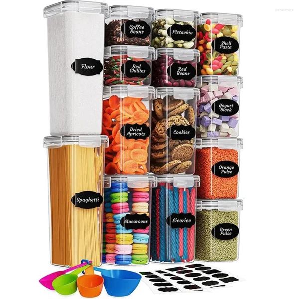 Aufbewahrung Flaschen Küchen Lebensmittel luftdicht 14pcs-set Container Getreide Süßigkeiten Gläser mit Löffel und 24pcs-Stickers Marker