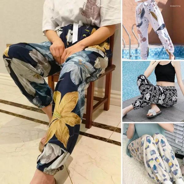 Pantaloni da donna elastica in vita harem stampato floreale gamba per donne pantaloni da spiaggia da viaggio