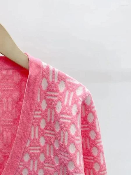 Kadın Örgü Kadın Pembe Seti Jakard Sweater Single Bravatalı Uzun Kollu Örme Hardigan veya Kolsuz Tatlı Kurtiso