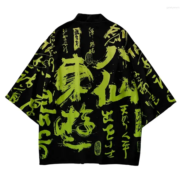 Roupas étnicas pretas quimono cardigã homens homens japoneses obi masculino yukata haori streetwear tradicional blusa no Japão