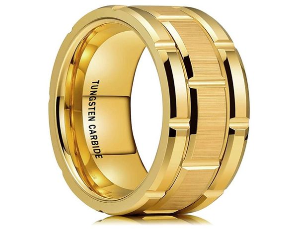 8 mm Herren luxuriöser goldener Wolfram -Vergaser Ring Doppel Groove Watchband gebürstete Stahlringe Hochzeit Engagement Schmuck 5312185