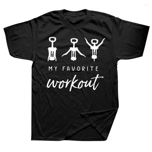 Herren-T-Shirts mein Lieblings-Training lustig Sprichwort T-Shirts für Männer Alkohol trinken sarkastische grafische Tees Kurzarm Weinliebhaber Hemd Geschenk