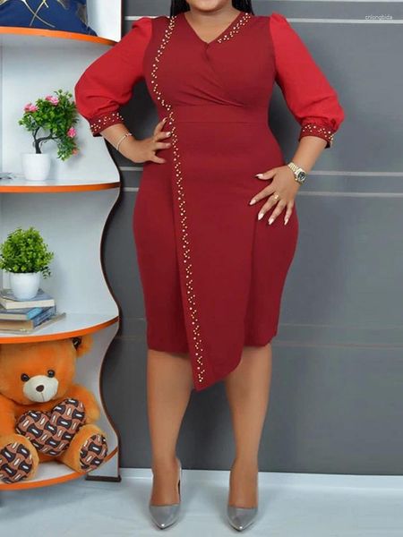 Lässige Kleider Bodycon Midi für Frauen Chiffon Ärmel V-Ausschnitt Office Damen Outfits Overall afrikanische Truthahnabendkleider Kleid