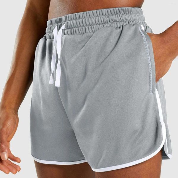 Shorts masculinos de verão masculino esporte emenda branca barra drawstring bolso de alto renda elástica up as pernas largas suor curto