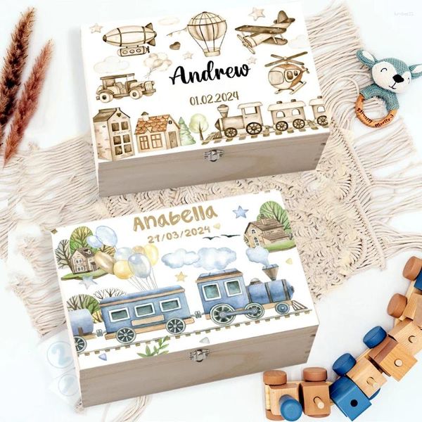 Party liefert benutzerdefinierte Baby Holz Memory Box Geborenes Duschgeschenk Personalisierte Transportkind Keepsake -Fall Geburtsstatistik Nabelschnur