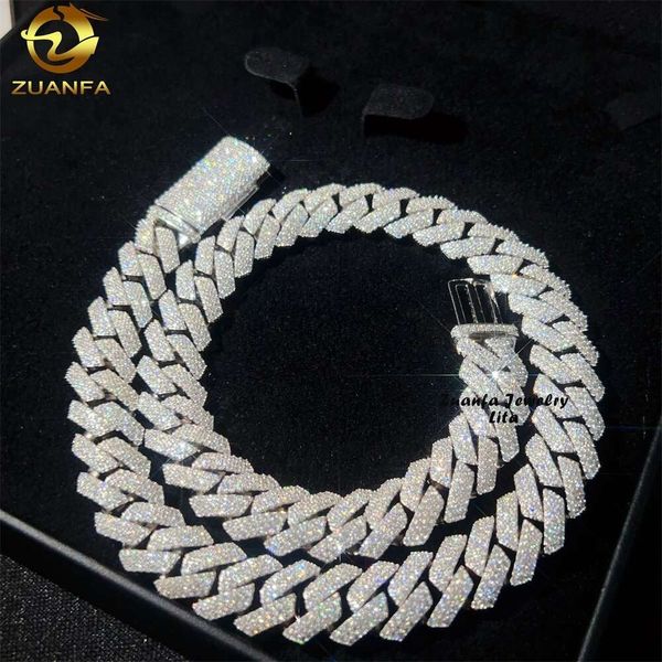 Vendita calda a basso prezzo Solid hip hop pesante 14mm Sier Moissanite Miami Cuban Link Chain