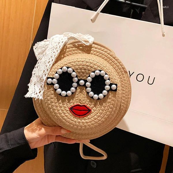 Kosmetische Taschen Sommer -Frauenhandtasche Perle Sonnenbrille Umhängetasche für Frauen böhmisch Mode gewebtes Mädchen kleiner Crossbody Beach Eimer