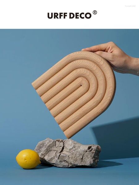 Canecas Urff Deco Bread Plate de Ju Natural Wood Nórdico Geométrico Bolo Pan Pan Papada de Isolamento