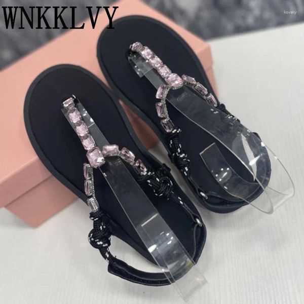 Chinelos de verão de nylon feminino sandálias de malha de cor sólida moda simples cristal de cristal beliscão de férias de férias sapatos planos