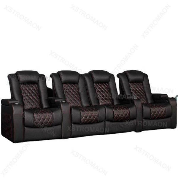 Italienisch Leder Home Cinema Sofa bequemer Theatersitz Elektrischer Leckerbessenstuhl mit drahtloses Ladegerät und LED -Leuchten