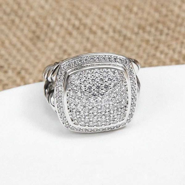 Anelli per matrimoni 2023 Dy Cross Border Square 17mm Imitazione zircone Diamond Europeo e American Twisted Wire 925 Silver Ring Gift 240419