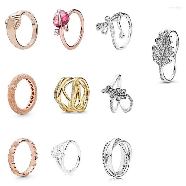 Cluster Rings Classic S925 Pink Murano стеклянный лист женский рост.