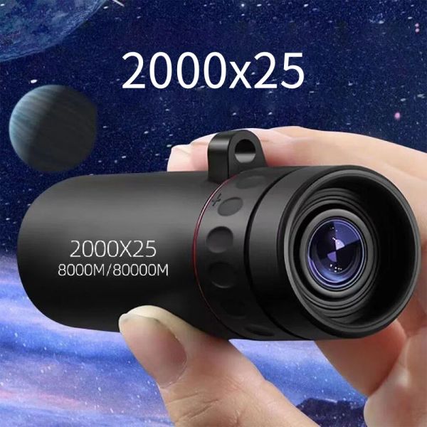 Telescópios 2000x25 Monocular Longo alcance noturno Ranagem 12x HD ampliação de 3,6 polegadas Acessório de caça de camping poderoso mini telescópio telefônico