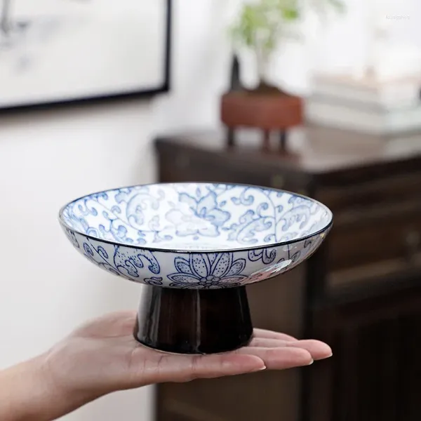 Aufbewahrung Flaschen chinesischer Stil Keramikblau und Weiß hochfußiger Obsttablett Tee -Konditor -Restaurant Trockener Kuchenplatte
