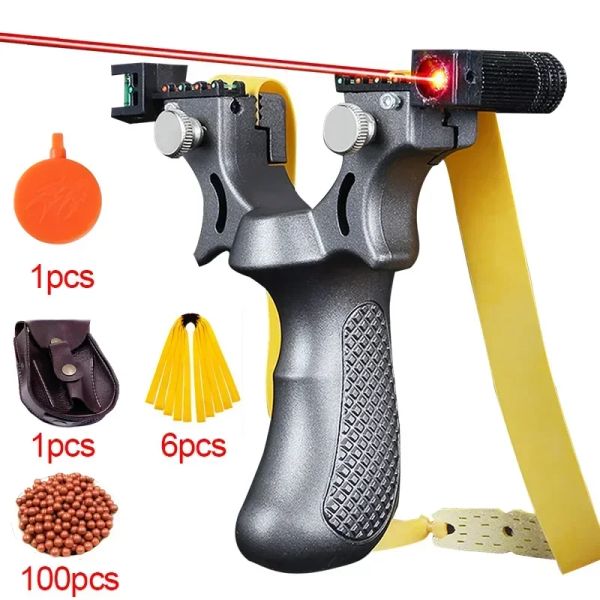 Scopes Laser Shooting Slingsshot Outdoor Hunting Flat Rubber Rubber Bard Ball Toy Aimeing Slingshot Bag Catapult Package