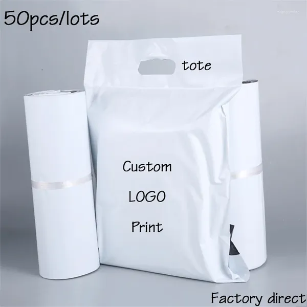 Stume di stoccaggio 50pcs Tote Express Courier White Autheal Adesivo Spesso impermeabile Poly Poly Poly Invipy Stampa Miling Print Logo Custom