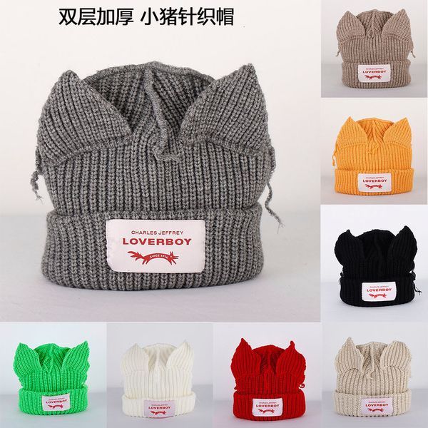 Cappello in lana a orecchie di maiale fatto a mano per calore autunnale e invernale nella Corea del Sud Colore Solido Hat Hented Cappello a maglia Trend 240419 240419