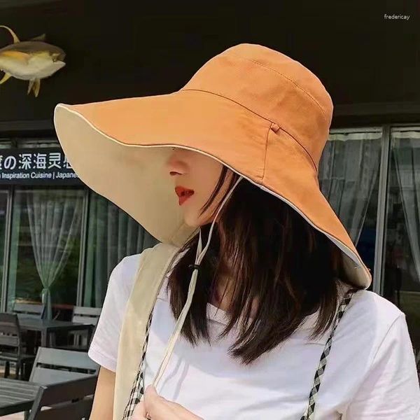 Geniş Memlu Şapkalar Balıkçı'nın Şapkası Çift Taraflı Güneş Koruma Küçük Yüz Yaz Kız Sokak Tarzı Korece Versiyon