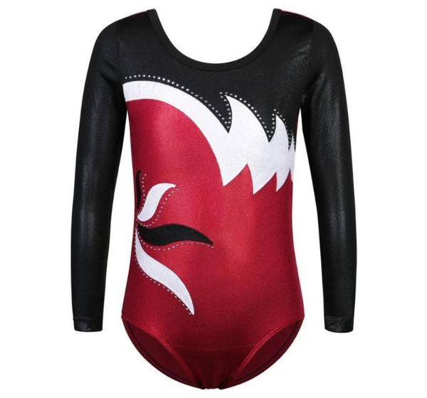 Baohulu Gymnastics Trikot für Mädchen Langarmer Schwarzer Wein Red Trikot für Kinder glänzende Stickereien Ballett Übung Tanzkleidung 6058783