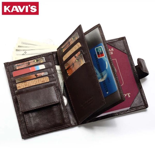 Carteiras Kavis Genuine Leather Carteira Men titular de passaporte Coin bolsa Magic Walet Portfolio Man Man Portomonee Mini Vallet Passport Capa