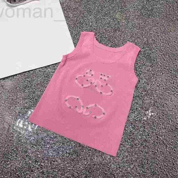 Tanques femininos Camis Designer Letter Tridimensional Toalhas Bordadas pesadas De diamante de diamante de diamante de malha de malha para feminino 24 verão slim fit top xucn