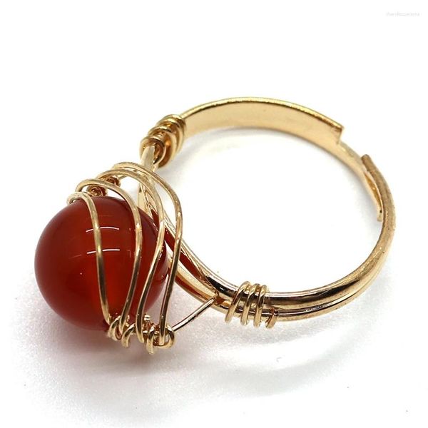 Rings Cluster Fashion Round Bead Avvolgimento dell'anello intarsiato con perle di pietra naturale da uomo e di un dito opale di agata rossa regolabile da uomo e donna