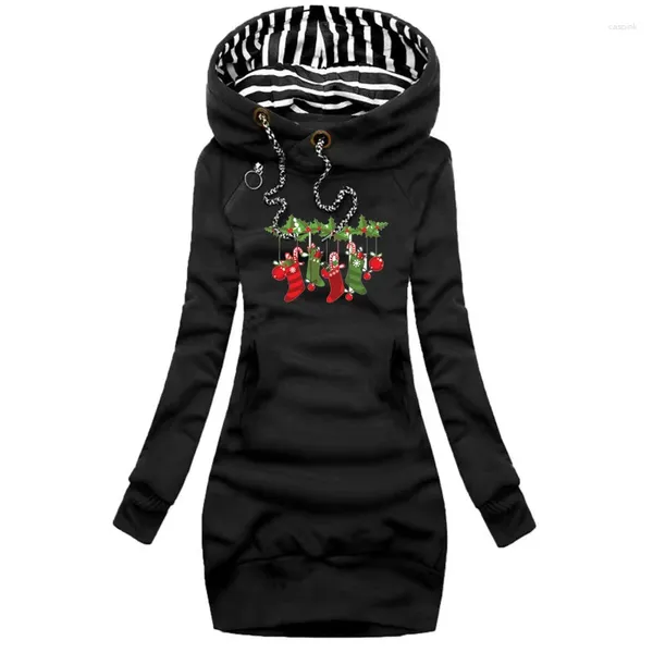 Lässige Kleider Mode Herbst Winter Winter Langarm Lose Weihnachtsdamen drucken a-line-langen Kleid 2024 Tops Frauen