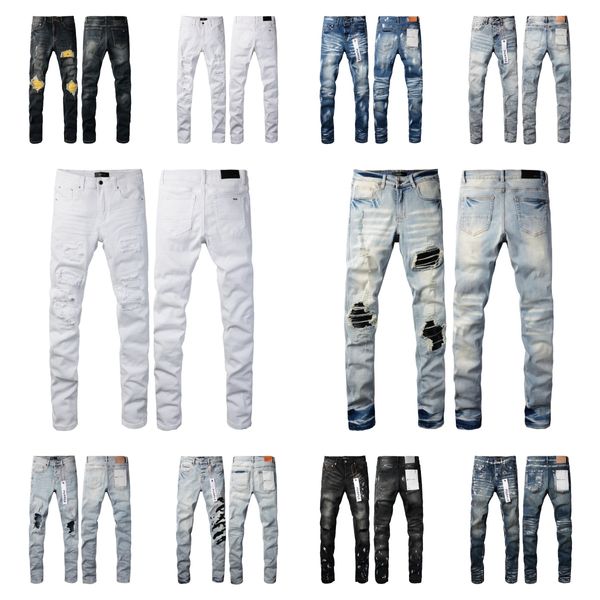 Erkekler Kot Mor Tasarımcı Erkek Kot High Street Jeans Erkek Nakış Pantolonları Kadın Büyük Boy Yırtıcı Yama Deliği Denim Düz Moda Sokak Giyim