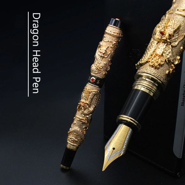 Pens Hot Selling Full Metal Brand Jinhao Dragon Head Metal Ink tinta Fountain Pen Office Business Men Pen do presente