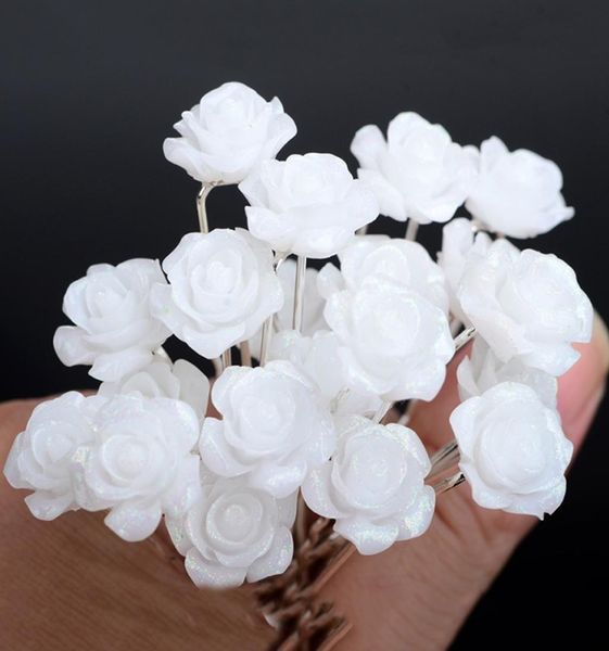 Pinos de cabelo de flor de rosa prata clipes de cabelo de casamento de noiva Acessórios para cabelos para mulheres Acessórios para cabelos Jóias de jóias Whole9597352