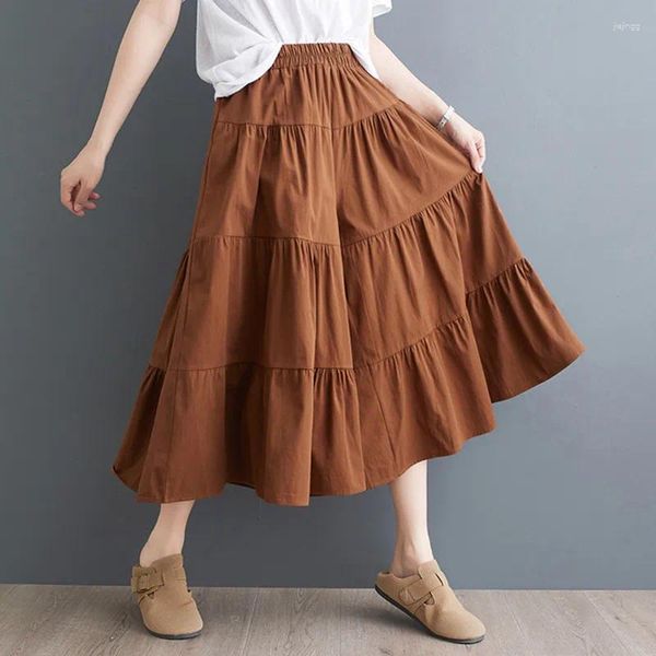 Frauenhose japanische Korea -Stil hohe Taille Lose Sommerröcke Patchwork Cotton Street Mode Frauen lässig Breite Bein Culotte