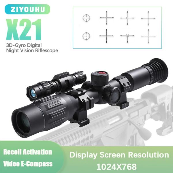 Escopos Novo x21 infravermelho de visão noturna digital infravermelha hd mira 8x 50mm Ecompass Full Color Night Vision Scope monocular para caça
